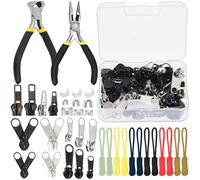 Keadic 144Pcs #3#5#8 Zipper Repair Kit Contains Zippers Extension Pull, Zip Head Bottom Stop and Top Stop, Zipper Replacement with Installation Pliers for Metal Plastic Nylon Coil Zipper Repairing
