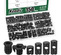 Keadic 150Pcs Threaded Inserts Nuts & 4-Pronged Tee Nut & Slotted Barrel Nuts, Hex Socket Drive Nut Inserts Four Claws T-Nuts Cross Dowels Slotted Nut Kit for Wood Furniture, Black
