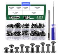 Keadic 152Pcs 5 Sizes Chicago Screws Assortment Set with Setting Tool, M5 x 5/6/8/10/12mm Flat Head Leather Rivets, Bookbinding Posts Nail Studs for Purse Collar Belt Shoes DIY (Gun-metal)