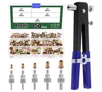 Keadic 156Pcs Heavy Duty Hand Rivet Tool Nut Setter Kit Contains Nutsert Tool with 5pc Metric Interchangeable Mandrels and 100Pcs M3/M4/M5/M6/M8 Threaded Rivnuts for Automotive Furniture