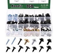 Keadic 160Pcs 14 Kinds Metal Car Self Tapping Screw Bolt Assortment Kit with Truss/Wafer/Hex Head Sems Screws Bumper Cover Washers Fender Liner Splash Compatible with GM Ford Porsche Toyota