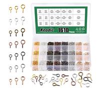 Keadic 1610Pcs 7 Color Small Screw Eye Pins Size Assorted Set, Metal Mini Eyelet Screw Threaded Clasps Hooks for DIY Charm Pendants Jewelry Making (0.16” x 0.32”, 0.2” x 0.39”, 0.24” x 0.5”)