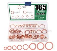 Keadic 165 Pcs Assorted Copper Flat Washers, 8 Metric Sizes M6-M20 Plain Copper Washers, Sealing Gaskets for DIY, Repair, Construction & Automotive Use
