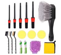 Keadic 16Pcs Car Wheel Tire Detailing Brush Set Contains Wire Brush, Short Handle Boars Hair Detail Brushes, Soft Bristle Car Wash Brush, Air Vent Brush for Cleaning for Interior Exterior Leather