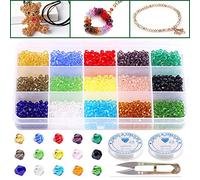 Keadic 1800Pcs 15 Colors 4mm Faceted Bicone Glass Beads Set with 2 Rolls Elastic Thread for DIY Bracelet Necklace Earring Jewellery Making