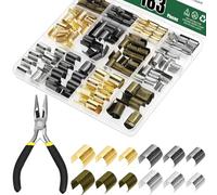 Keadic 180pcs Fold Over Ends Cord End Caps with 1pcs Needle Nose Pliers, Tips Crimps Cord Ends, Leather Ribbon Clamp Clasp Fold Over Ends for Jewelry Making,Necklace Cord, DIY Craft(Tassel Shaped)