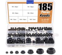 Keadic 185 Pieces Metric Black Zinc Plated Nylon Insert Lock Nuts Assortment Kit for Matching Screws or Bolts - Sizes Include:M3 M4 M5 M6 M8 M10 M12