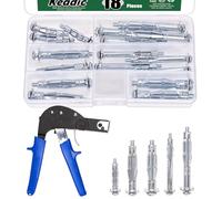 Keadic 19Pcs Molly Bolt Hollow Drive with Hollow Wall Anchor Setting Tool, 5 Sizes Hollow Wall Anchors Gun, Wall Anchor Screws Assortment Kit for Tile Drywall Plaster