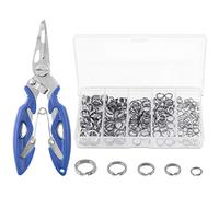 Keadic 200Pcs/5 Sizes Fishing Split Rings 9mm 8mm 7mm 6mm 5mm- Double Snap Loop Lure Connectors with Fishing Pliers Fish Hook Remover for Jigging Hooks and Lures Tackle Set