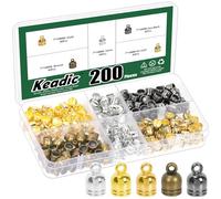 Keadic 200Pcs Tassel Cord End Caps, 5 Colors Leather Ends Caps Glue in Barrel Ends, Leather Cord Ends Caps for DIY Necklace Jewelry Making(7 x 10mm)