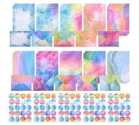 Keadic 200Pcs Watercolor Stationery Paper with Envelopes Set, 5.5 x 8.25 Inch Ink Painting Writing Papers Letter for Typewriting DIY Party Invitations