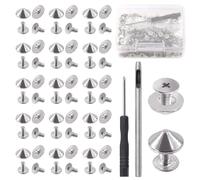Keadic 202Pcs 10X4.7MM Cone Spikes and Studs with Installation Tools, Silver 4.7MM Height 3/16" Metal Bullet Spikes Screw Back Punk Spike for Shoes Belts Bag Purse Collar Leather Craft