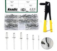 Keadic 226Pcs Heavy Duty Manual Riveter with 6 Sizes Aluminum Blind Rivets Assortment Kit, M2.4 M3.2 M4 M4.8 Silver Tone Pop Rivets and Hand Rivet Gun Tool for Furniture Automotive Metal Work
