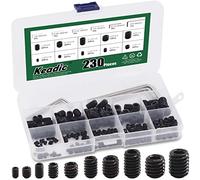 Keadic 236Pcs Internal Hex Drive Cup-Point Grub Screws Assortment Kit - 1/8 to 3/8 Inch, 10 Sizes With 6 Wrenches - 12.9 Class Alloy Steel for Door Handles, Faucet, Light Fixture