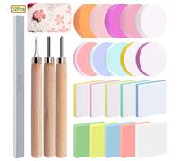 Keadic 24 Pieces Block Printing Starter Tool Kit, Rubber Stamps Making Set with Round & Square Rubber Carving Blocks, Linoleum Cutter Tools & Grindstone for Stamp Carving and Printmaking