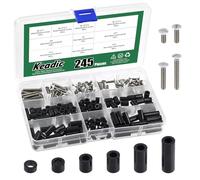 Keadic 245Pcs Electrical Outlet Screws Spacers Assortment Set Contains Black Nylon Round Spacer and 6-32 Wall Plate Screws, Electrical Outlet Extender Kit for Switch and Receptacle Spacers