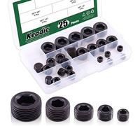Keadic 25 Pieces Black Carbon Steel Pipe Plugs Fitting Set, 1/8 1/4 3/8 1/2 3/4 inch NPT Pipe Plug Brass Pipe Fitting Internal Hex Thread Socket for Closing the End of Pipe