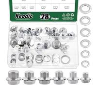 Keadic 28Pcs Universal Oil Drain Plug Gasket Assortment Kit, Automotive Metric Drain Plugs Compatible with Jeep GM Ford Honda Toyota Nissan