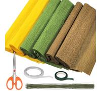 Keadic 3 Colors Crepe Paper Rolls, 9.8 x 98 Inch Wide Crepe Paper Sheets with 30 Floral Iron Wire, Floral Band, Double-Sided Tape, and Scissors for Birthday Parties Weddings Decoration