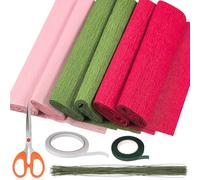 Keadic 3 Colors Crepe Paper Rolls, 9.8 x 98 Inch Wide Crepe Paper Sheets with 30 Floral Iron Wire, Floral Band, Double-Sided Tape, and Scissors for Birthday Parties Weddings Decoration