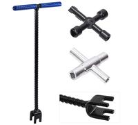 Keadic 3-in-1 Water Meter Curb Stop Key Set | 16 Inch T Handle Shut Off Wrench + 4 Way Square Triangle Utility Keys, Heavy Duty Steel Plumber Tool for Underground Stopcock, Water & Gas Meter Valve