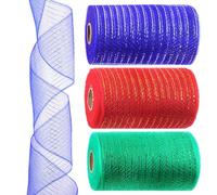 Keadic 3 Rolls 6 inch x 10 Yards Deco Metallic Mesh Ribbon Set, Gold Silver Green Rainbow Tulle Craft Net Spools for DIY Christmas Valentine's Day Wreaths Party Decorations Wrapping