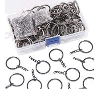 Keadic 300Pcs 30MM Flat Key Chain Rings with Chain and Screw Eye Pins Kit for Home Car Keychains, Lanyards, Gifts and Other Crafts Jewelry Making (Nickel Plated, Black)