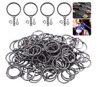 Keadic 300Pcs 35MM Flat Key Chain Rings with Chain and Screw Eye Pins Kit for Home Car Keychains, Lanyards, Gifts and Other Crafts Jewelry Making (Nickel Plated, Black)