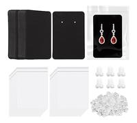 Keadic 300Pcs Black Earring Display Holder Cards Set with Accessories, Earring Packaging Supplies Kit for Hanging Ear Studs and Dangle Earrings (3.5” x 2.3”)