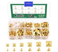 Keadic 300Pcs Gold Punk Spike Studs Assortment Set with Plastic Case, 6mm/7mm/8mm/9mm/10mm/12mm Square Pyramid Rivet Nailheads Leathercraft Decorations for DIY Leather Clothing Shoes Bags