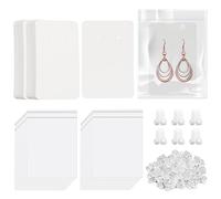 Keadic 300Pcs White Earring Display Holder Cards Set With 100 Earring Backs, 200 Self-Sealing Bags - Packaging Supplies Kit for Hanging Ear Studs and Dangle Earrings (3.5" x 2.3")