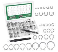 Keadic 303Pcs 21 Sizes [M4-M28] C-clip External Retaining Rings Snap Rings Assortment Kit & 10 Sizes [1.5mm-10mm] E-clip Circlip Ring Assortment Set for Grooved Shafts Pins Studs (304 Stainless Steel)