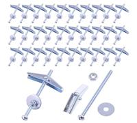 Keadic 30Pcs 3/16'' Toggle Anchors with Wing Nut and Hex Nuts, Washers, Heavy Duty Hollow Drywall Anchors Screw Kit for Frames Shelves Hanging Heavy Items