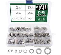 Keadic 320Pcs Flat Washers Set Stainless Steel, 8 Sizes - 1/2 3/8 5/16 1/4 12# 10# 8# 6# Hardware Gasket Assortment Kit (Kit3)