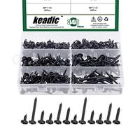 Keadic 340Pcs 6 Sizes #8 Black Plated Truss Head Wood Screw Assortment Set, [1-1/2” to 1/2”] Phillips Drive Stainless Steel Self Tapping Sheet Metal Screw Self-Drilling Drywall Screws
