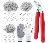 Keadic 362Pcs Angled Hog Ring Pliers with Galvanized Hog Rings, Gloves, 3/4", 1/2", and 3/8" Hog Rings, Professional Upholstery Hog Rings Kit for Plastic Meat & Sausage Casings