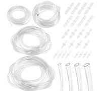Keadic 36Pcs Hose Barb Fittings & Clear Tubing Assortment Kit, 1.6MM 2.4MM 3.2MM 3.9MM 4.8MM 5MM Barb Reducer, 3M/9.84Ft Plastic Tube Hose Set Pipe Connectors Joint Mender Adapter for Home Repair