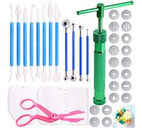 Keadic 37 Pieces Green Clay Fondant Extruder Cake Decorating Supplies Sugar Modeling Tool Set, Clay Extruder Gun with 20 Tips Sugar Extruder Disks & Ball Stylus Dotting Tool