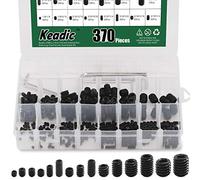 Keadic 376Pcs Internal Hex Drive Cup-Point Grub Screws Assortment Kit - 1/8 to 3/8 Inch, 15 Sizes for Door Handles, Faucet, Light Fixture - 12.9 Class Alloy Steel (Black)
