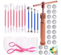 Keadic 37Pcs Rose Gold Clay Fondant Extruder Cake Decorating Supplies Sugar Modeling Tool Set, Clay Extruder Gun with 20 Tips Sugar Extruder Disks & Ball Stylus Dotting Tool