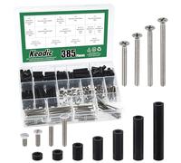 Keadic 385Pcs Electrical Outlet Screws Spacers Extender Assortment Set Contains Black Nylon Round Spacer and 6-32 Wall Plate, Long Outlet Screws for Switch and Receptacle