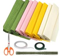 Keadic 4 Colors Crepe Paper Rolls, 9.8 x 98 Inch Wide Crepe Paper Sheets with 30 Floral Iron Wire, Floral Band, Double-Sided Tape, and Scissors for Birthday Parties Weddings Decoration