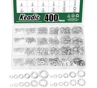 Keadic 400Pcs Split Lock Washer & External & Internal Star Washers and Flat Washer Assortment Kit, 304 Stainless Steel Spring Lock Washers Set- M3, M4, M5, M6, M8, M10(Metric)