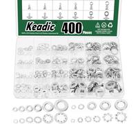 Keadic 400Pcs Split Lock Washer & External & Internal Star Washers and Flat Washer Assortment Kit, 304 Stainless Steel Spring Lock Washers Set- #6,#8,#10,1/4" 5/16" 3/8"(Imperial)