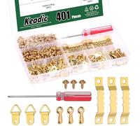 Keadic 401PCS Picture Frame Hangers Assortment Kits Including Sawtooth Photo Frames Holder, Picture Frames Turn Button, D Ring Picture Frame Hanger, Screwdriver for Hanging Pictures(Gold)