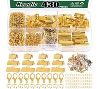 Keadic 430pcs Gold Ribbon Bracelet Making Set, Includes 200pcs 6mm Jump Rings, 50pcs 12mm Lobster Clasps, 100pcs Crimps Ribbon Ends, Jewelry Findings Supplies