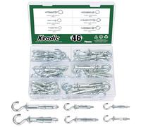 Keadic 46Pcs 6 Sizes Hollow Wall Anchor Screw Assortment Set, M4*32, M4*38, M5*37, M5*52, M6*52,M6*65, Heavy Duty Zinc Plated Steel Molly Bolts for Plasterboard Fixing (Hook Style)