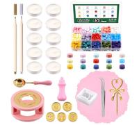 Keadic 474Pcs Wax Seal Kit with 15 Color Beads, Stamp, Warmer & Spoon, Metallic Pens and Tealight Candles for Wedding Invitation Cards, Letter Sealing, Craft Decoration