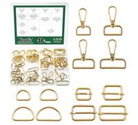 Keadic 48 Pcs 4 Size D Ring Swivel Lobster Clasp & Rings Rectangle Adjuster Triglides Slides Buckle & D Ring Semi-Circular, for DIY Crafts Keychain Lanyard/Jewelry Making/Purse Bag Making (Gold)