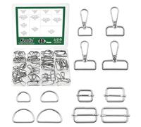 Keadic 48 Pcs 4 Size D Ring Swivel Lobster Clasp & Rings Rectangle Adjuster Triglides Slides Buckle & D Ring Semi-Circular, for DIY Crafts Keychain Lanyard/Jewelry Making/Purse Bag Making (Silver)